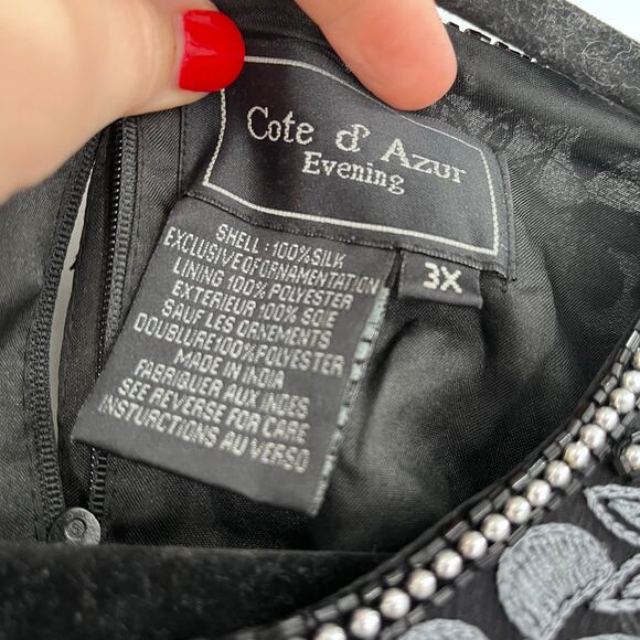 Cote d Azur Silk Beaded Flower Old Money Black Y2K Blouse Country Women’s 3X - Picture 6 of 10